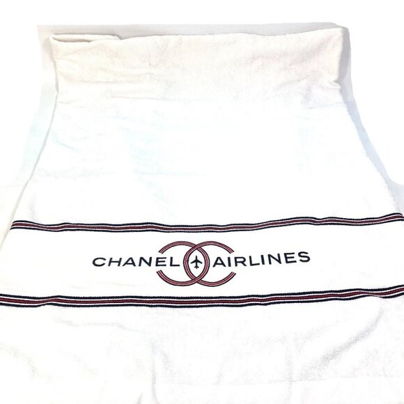 CHANEL 16S CC fringe AIRLINES beach towel interior bath towel White/Red - Picture 1 of 10